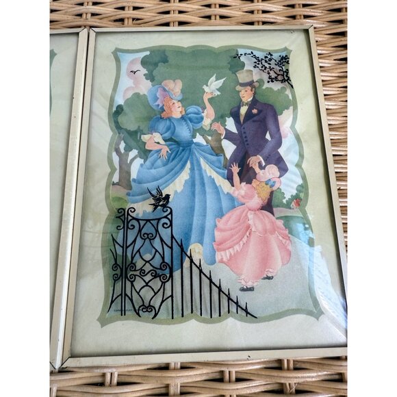 Vintage 40's Silhouette Reverse Paintings Convex Glass Victorian Woman Man Child - Picture 3 of 11